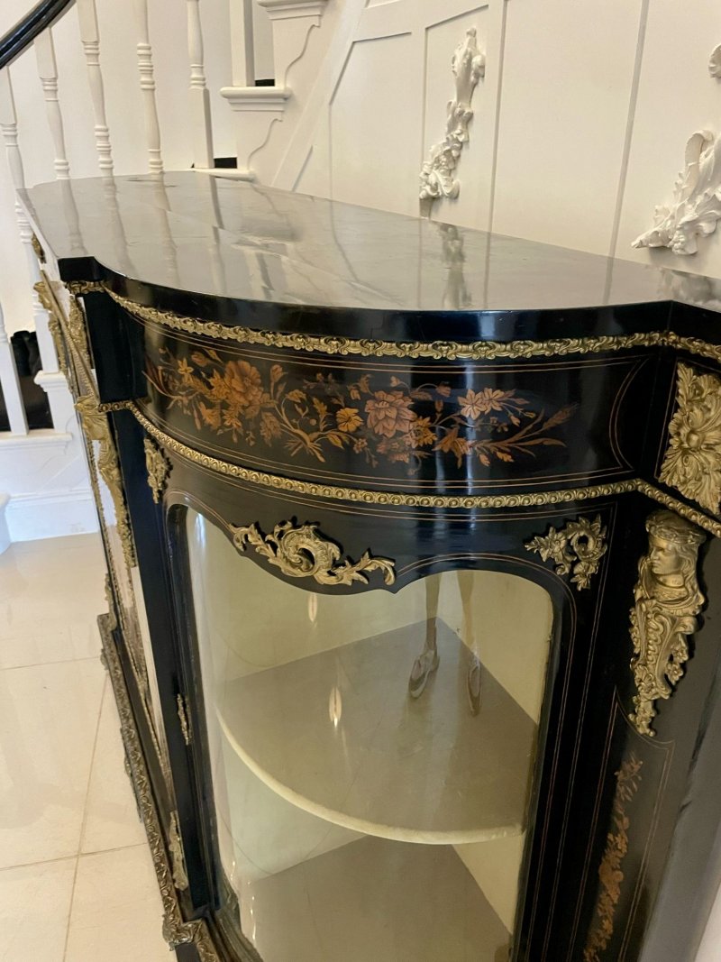 Outstanding Quality Antique Victorian Ebonised and Inlaid Floral Marquetry Credenza/Sideboard - Image 8